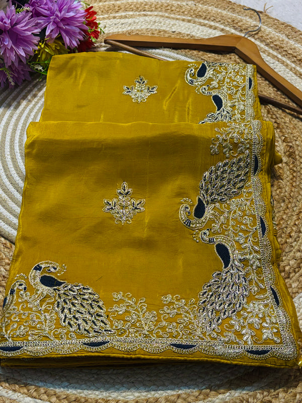Elegant H.O. Silk Saree with Delicate Thread Work