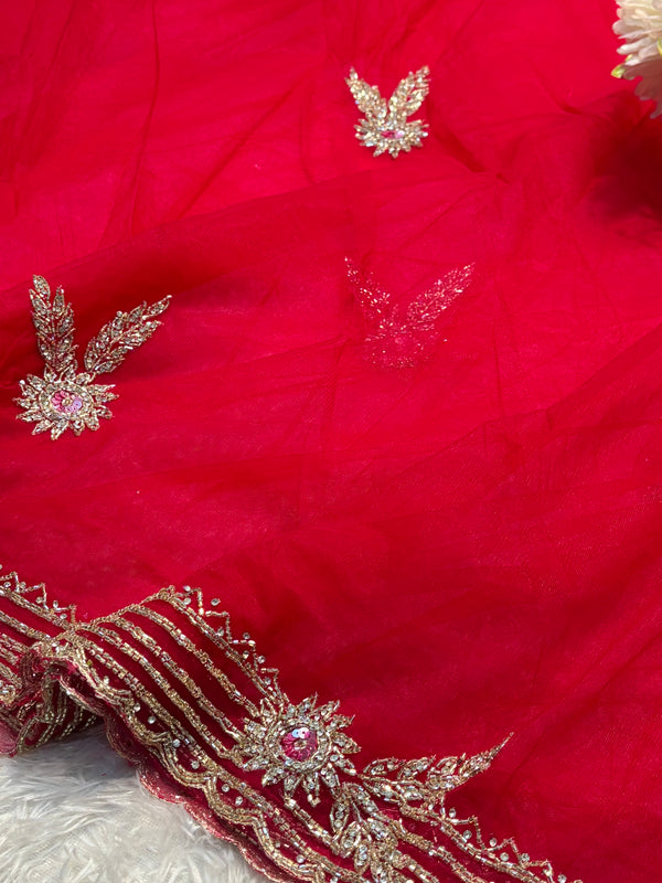 Elegant Designer Net Saree with Heavy Embroidery Blouse
