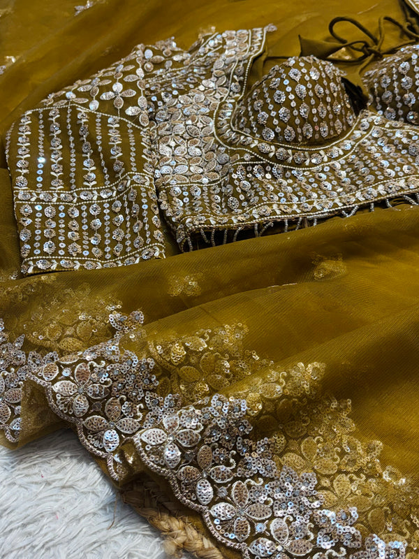 Elegant Net Saree with Ready-Made Blouse