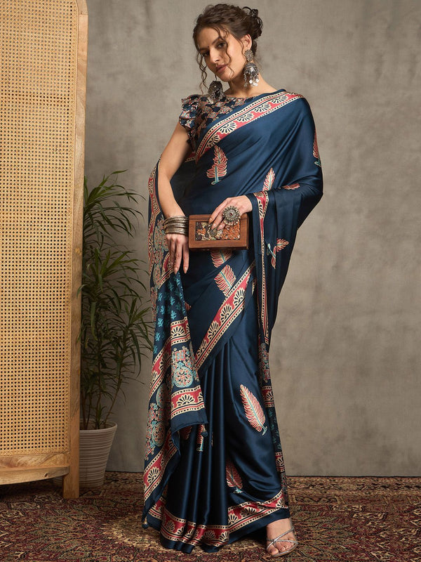 Ajrak Crepe Block Print Sarees 412