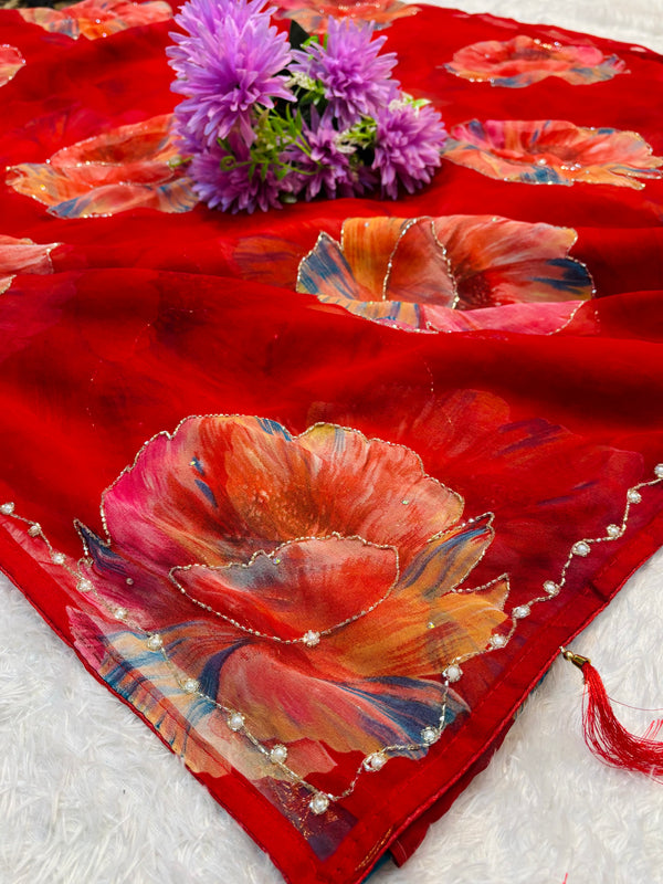 Floral Print Saree – Elegant Flower Design Party & Casual Wear Saree