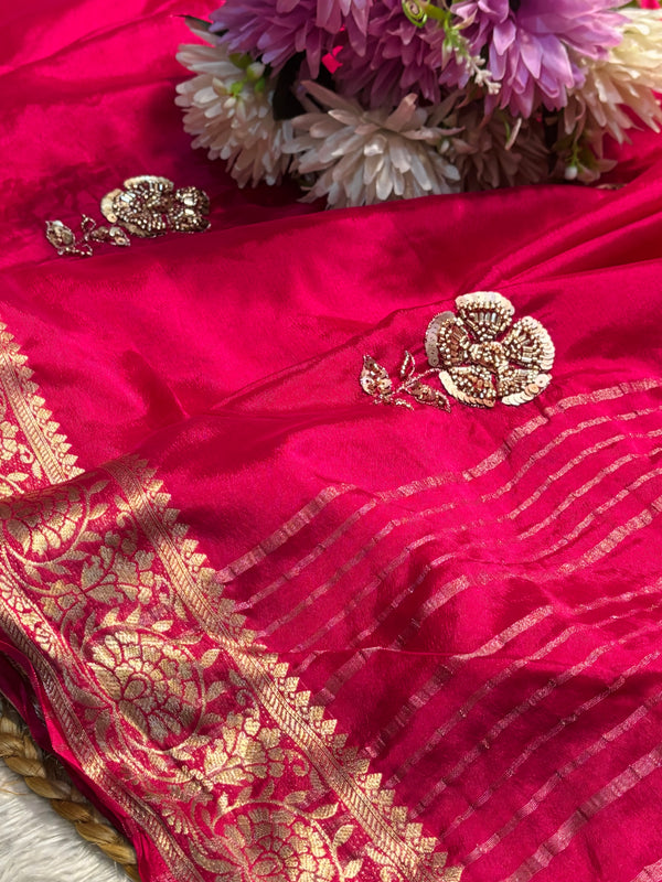 Elegant Chinon Saree with Designer Blouse – Lightweight & Party Wear