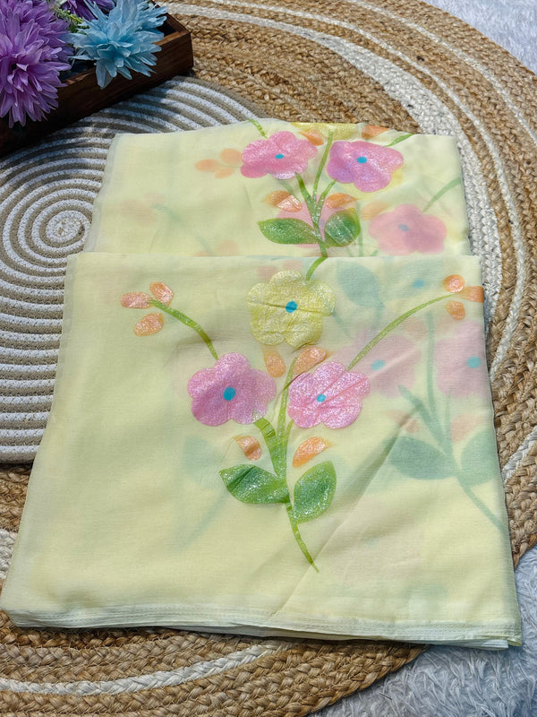 Elegant Brush Print Saree with Soft Flowing Fabric