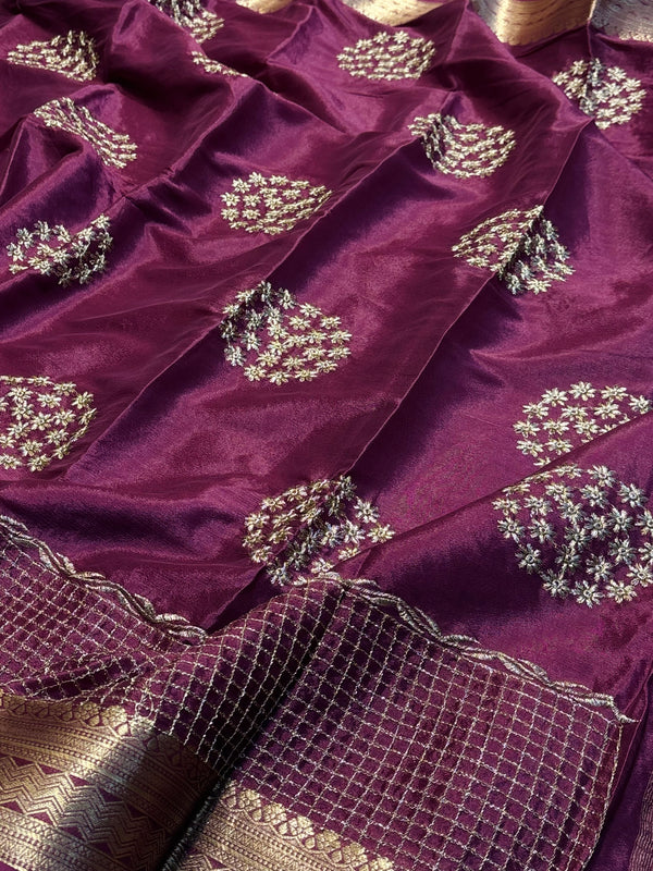 Designer Embroidered Saree with Elegant Border & Rich Pallu