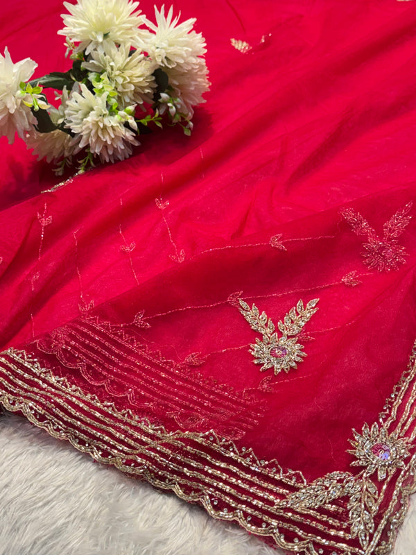 Elegant Designer Net Saree with Heavy Embroidery Blouse