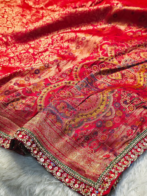 Premium Dola Silk Saree with Ready-Made Blouse & Unstitched Blouse Piece – Wedding & Festive Wear