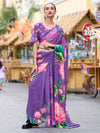 Beautiful Purple Pure Georgette Floral Printed Trending Saree