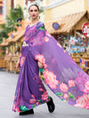 Beautiful Purple Pure Georgette Floral Printed Trending Saree