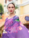 Beautiful Purple Pure Georgette Floral Printed Trending Saree
