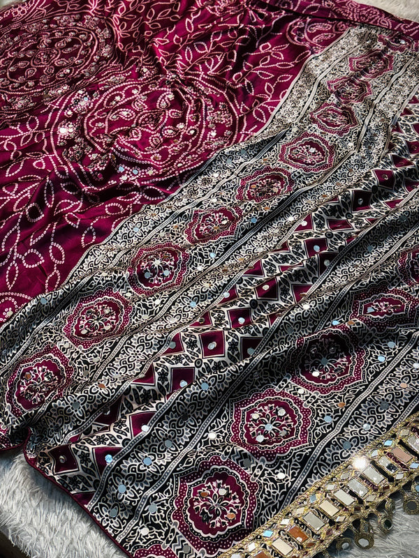 Premium Ajrakh Modal Silk Saree with Traditional Handblock Print