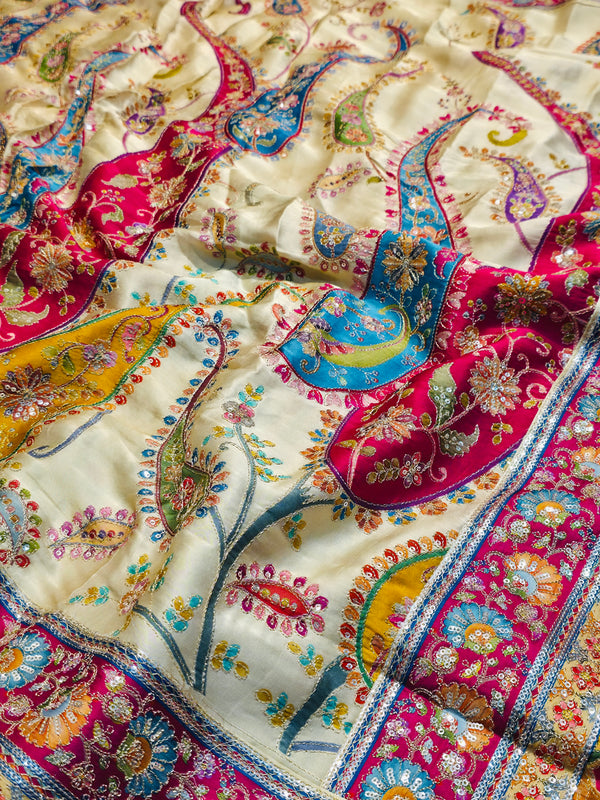 Elegant Silk Kashmiri Thread Work Saree with Designer Blouse