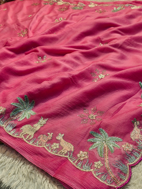 Elegant Chiffon Saree with Soft Flowing Fabric &Blouse Piece