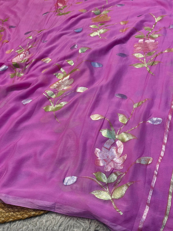 Elegant Brush Print Saree with Soft Flowing Fabric