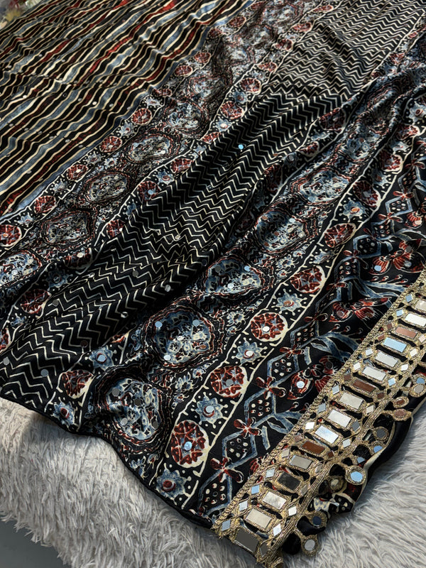 Premium Ajrakh Modal Silk Saree with Traditional Handblock Print
