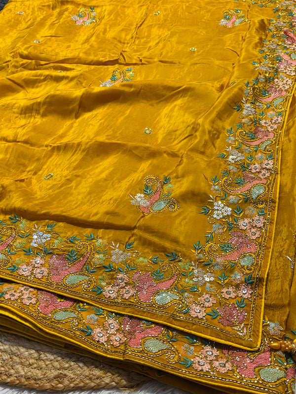 Premium H.O. Silk Saree with Elegant Handwork