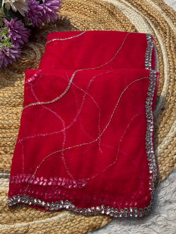 Premium Party Wear Net Saree with Heavy Work