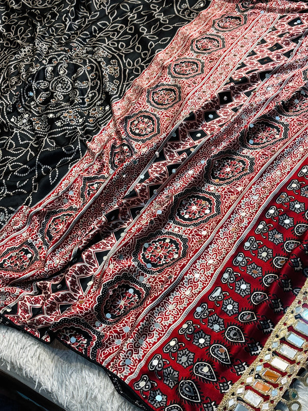 Premium Ajrakh Modal Silk Saree with Traditional Handblock Print