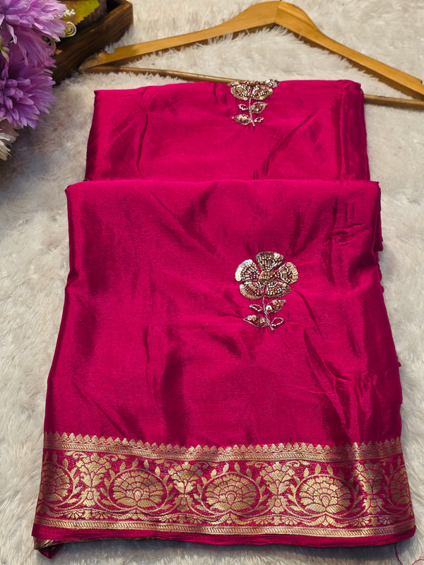 Elegant Chinon Saree with Designer Blouse – Lightweight & Party Wear