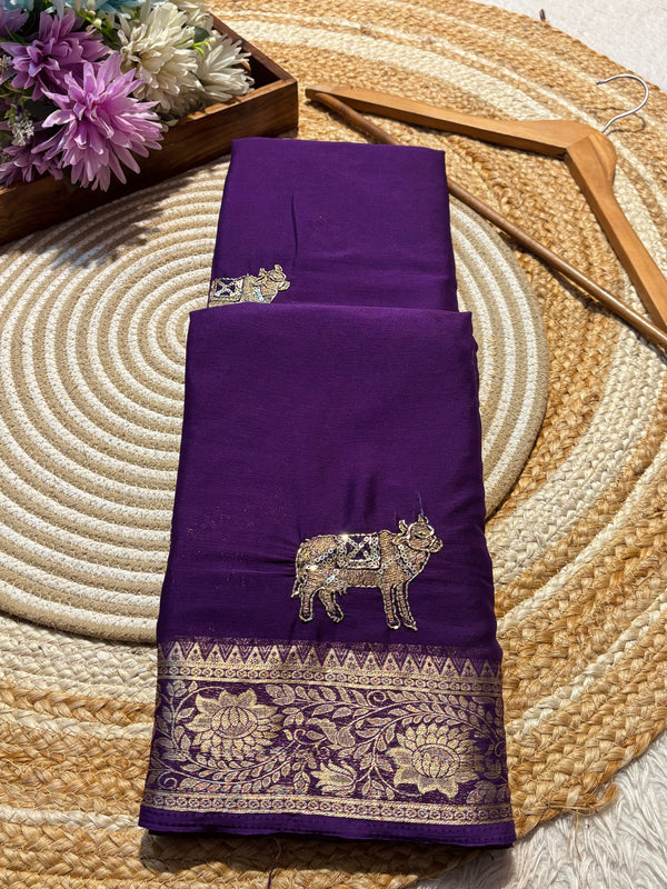 PremiumChinon Saree with Elegant Fall & Soft Finish