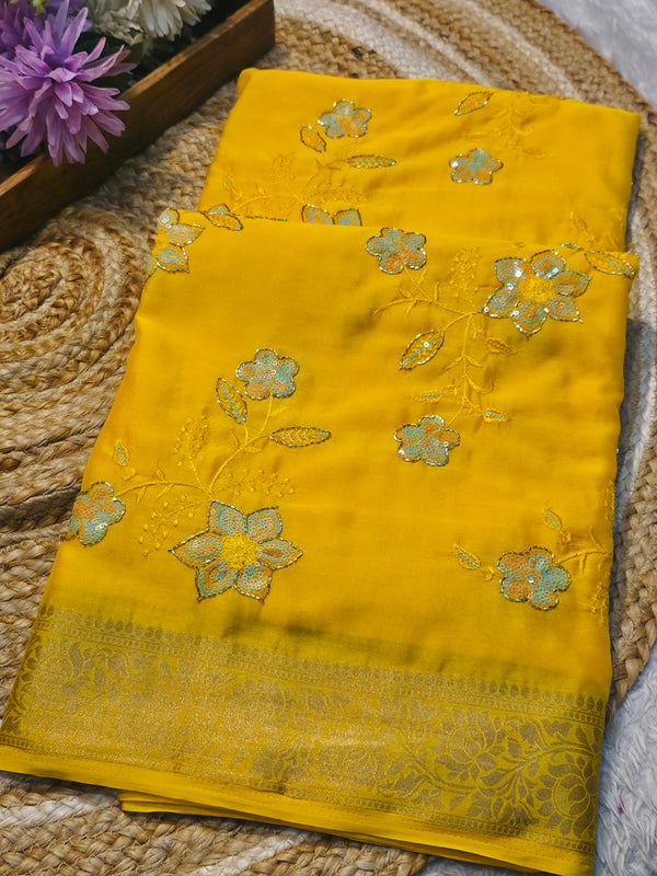 Elegant Chinon Saree with Soft Flow & Rich Finish
