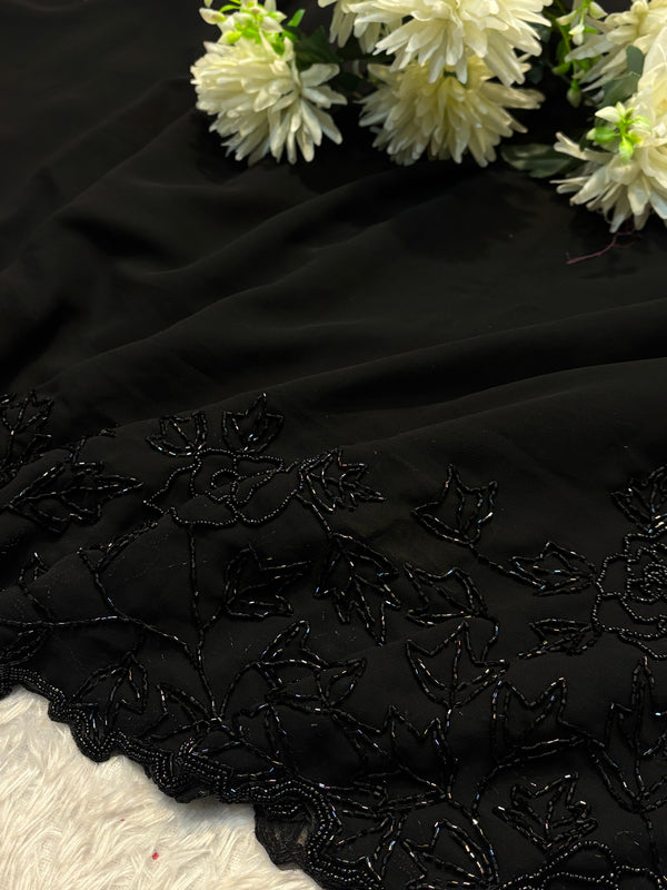 Elegant Black Embroidered Saree with Designer Border