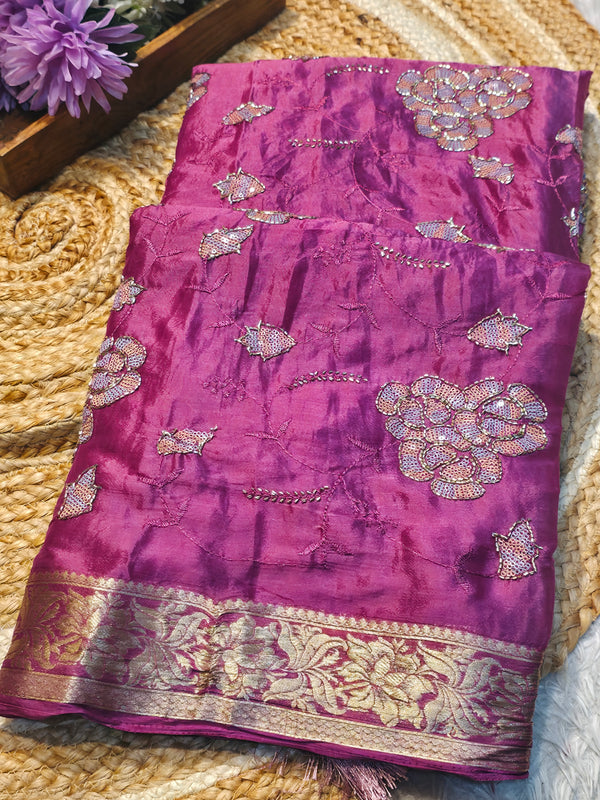 Elegant Chinon Saree with Soft Flow & Rich Finish
