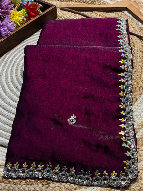 Elegant Frendy Silk Saree with Intricate Handwork