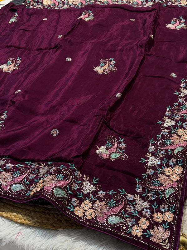 Premium H.O. Silk Saree with Elegant Handwork