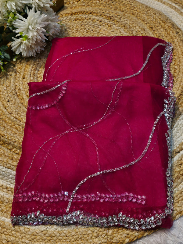 Premium Party Wear Net Saree with Heavy Work