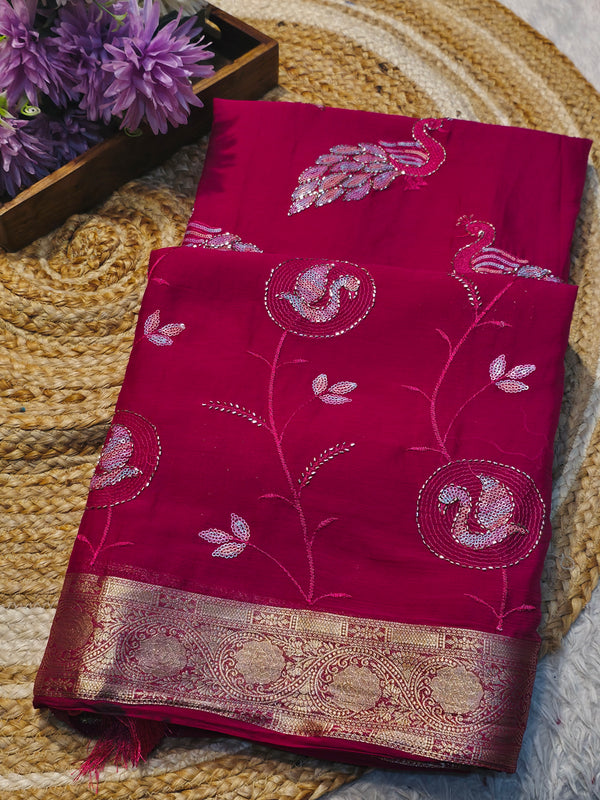 Elegant Chinon Saree with Soft Flow & Rich Finish