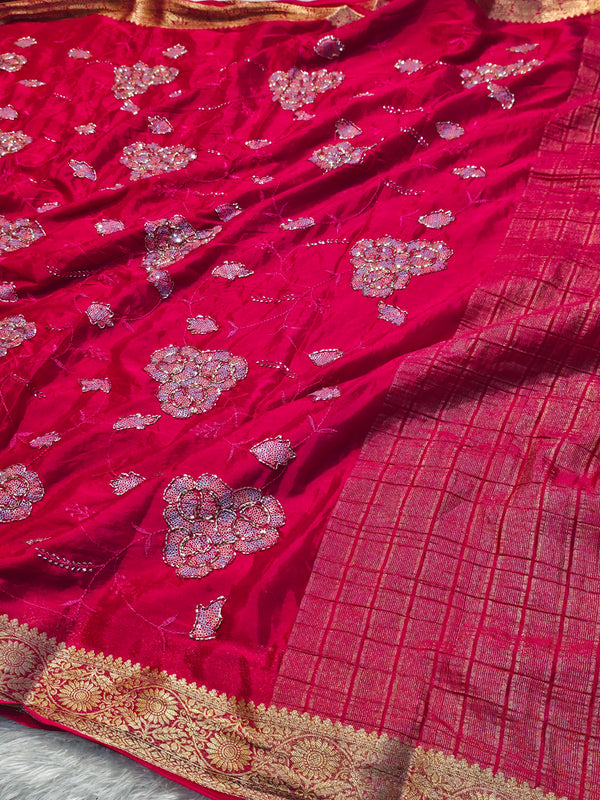 Premium Chinon Saree with Elegant Designer Work & Matching Blouse