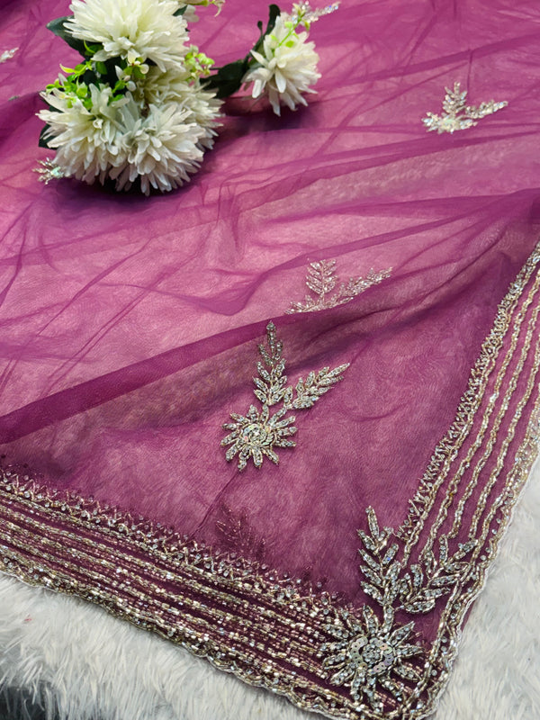 Elegant Designer Net Saree with Heavy Embroidery Blouse