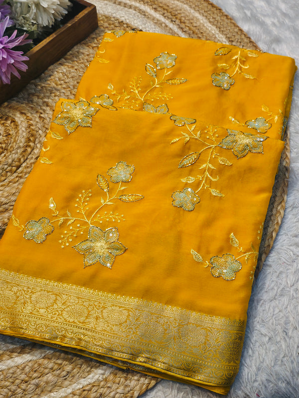 Elegant Chinon Saree with Soft Flow & Rich Finish