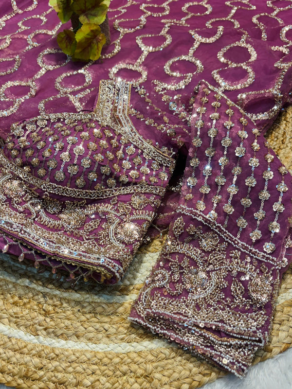 Elegant Net Saree with Ready-Made Blouse – Party Wear Glam Look