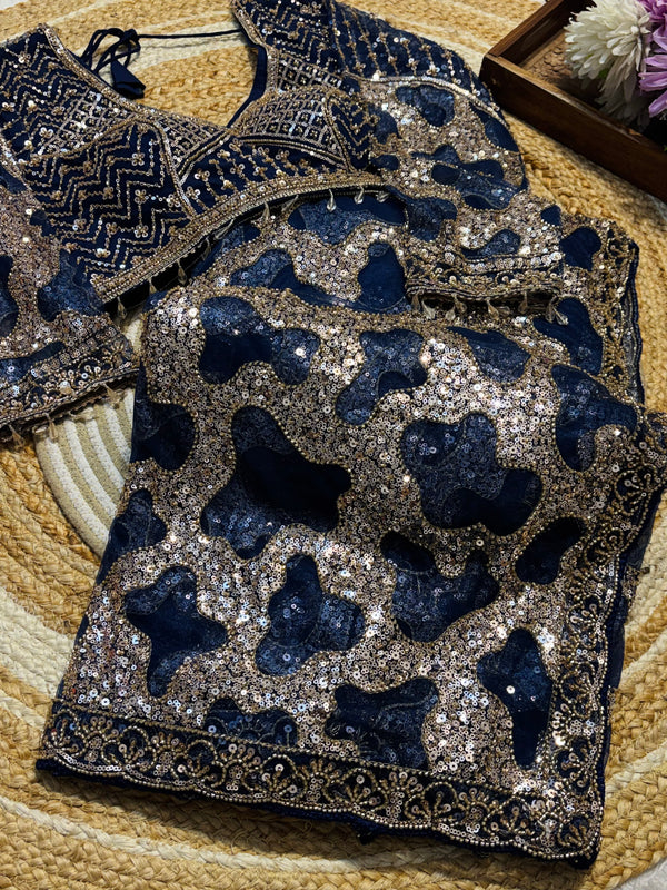 Elegant Net Saree Ready Made Blouse with Designer Finish