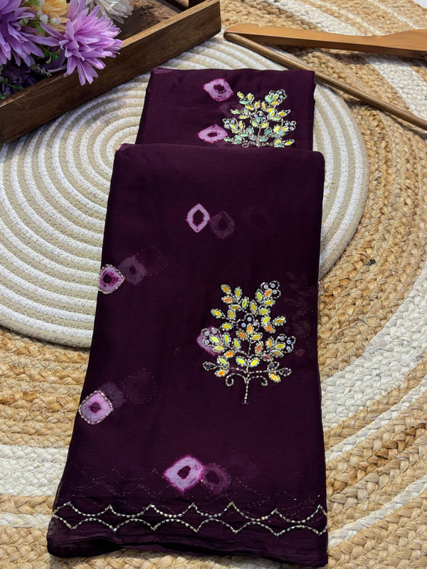Elegant Bandhej Boota Chiffon Saree