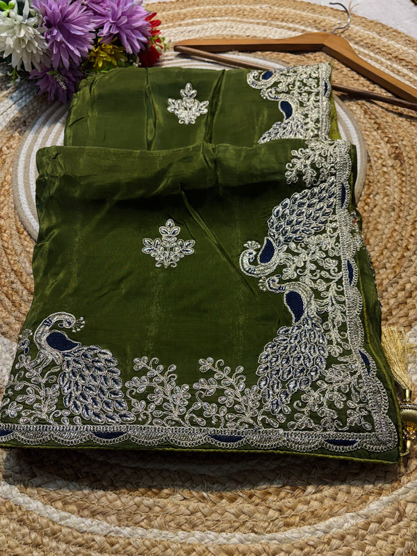 Elegant H.O. Silk Saree with Delicate Thread Work