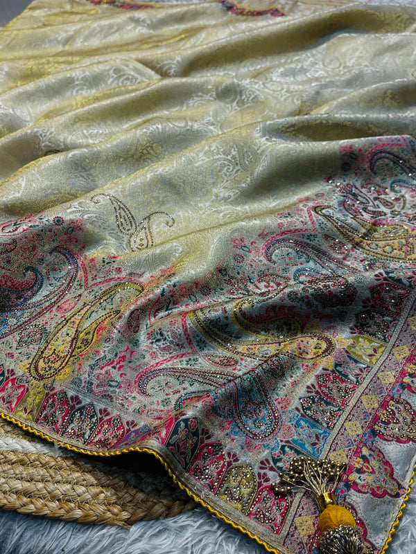 Luxury Silk Swarovski Work Saree with Unstitched Blouse