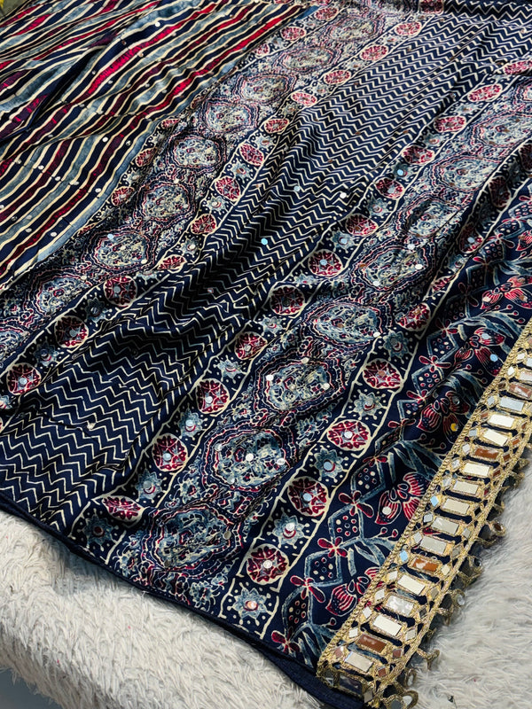 Premium Ajrakh Modal Silk Saree with Traditional Handblock Print