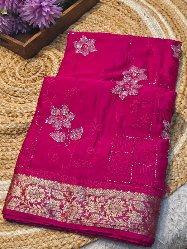 Elegant Chinon Saree with Soft Flow & Rich Finish