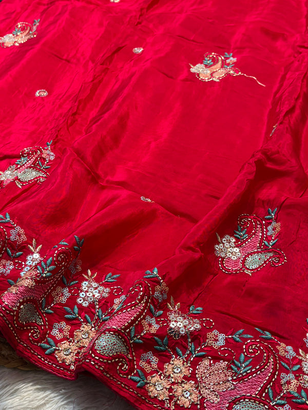 Premium H.O. Silk Saree with Elegant Handwork