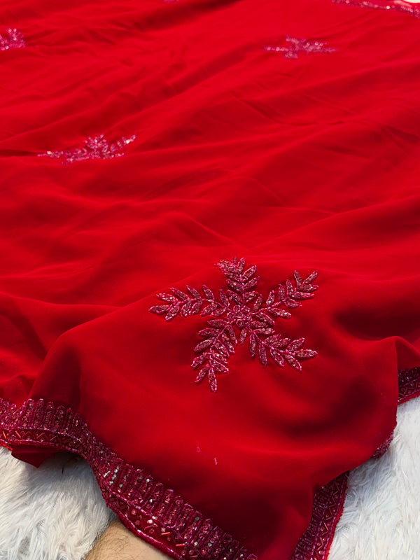 Red Georgette Saree with Elegant Draping