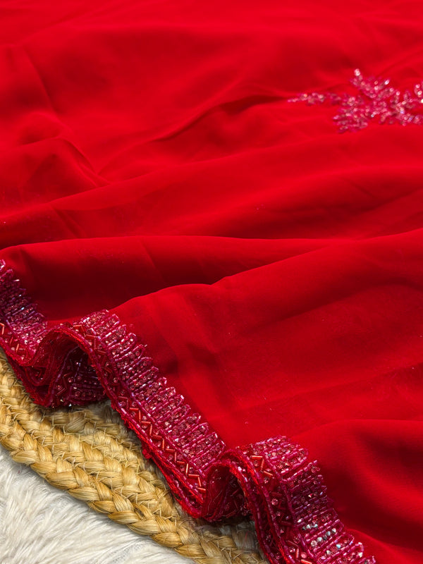 Red Georgette Saree with Elegant Draping