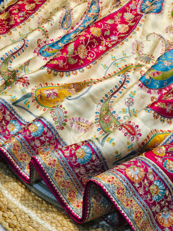 Elegant Silk Kashmiri Thread Work Saree with Designer Blouse