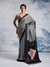Asphalt Black Ajrakh Printed Satin Crepe Silk Saree