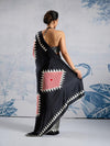 Asphalt Black Ajrakh Printed Satin Crepe Silk Saree