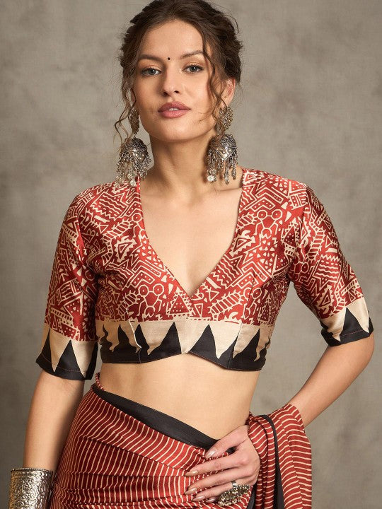 Ajrak Crepe Block Print Sarees 410