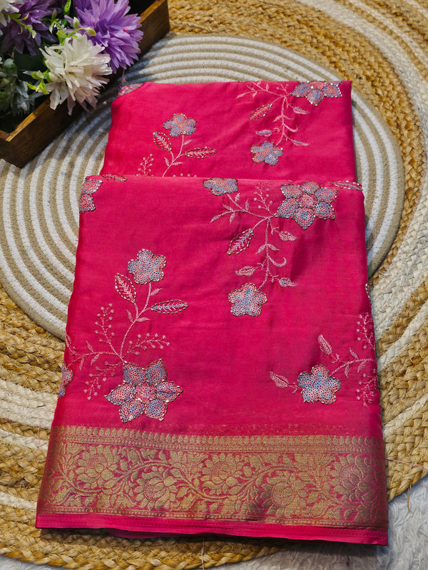Elegant Chinon Saree with Soft Flow & Rich Finish