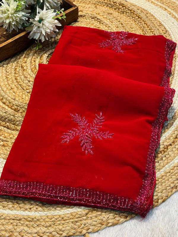 Red Georgette Saree with Elegant Draping