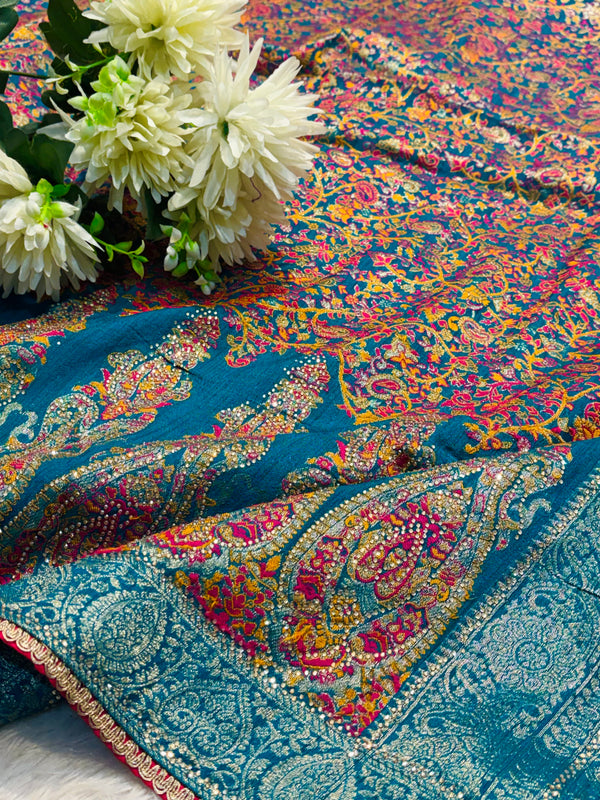 Elegant Kashmiri Silk Saree with Traditional Handwoven Design